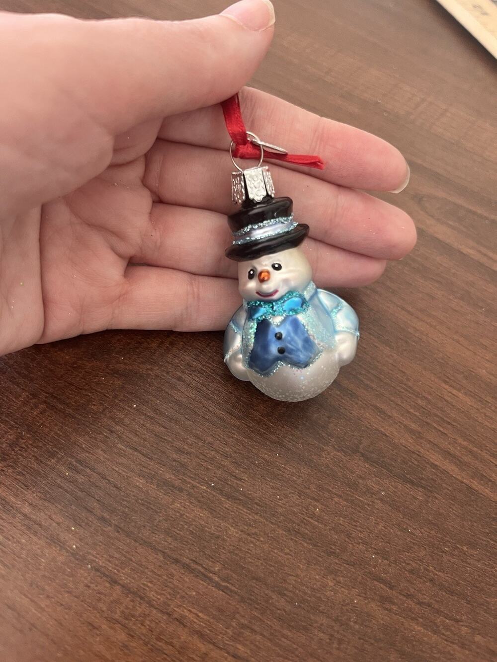 Old World Christmas Mini Glass Blown Ornament, Snowman In Tux Blue
